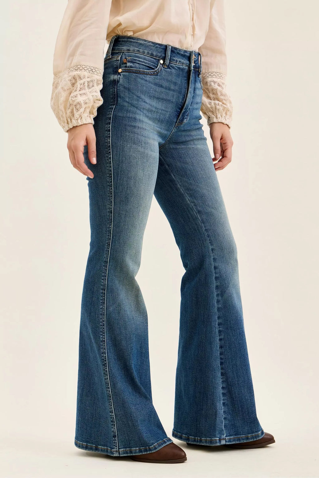 Judy Blue High Waist Double Button Tummy Control Flare Jeans-2