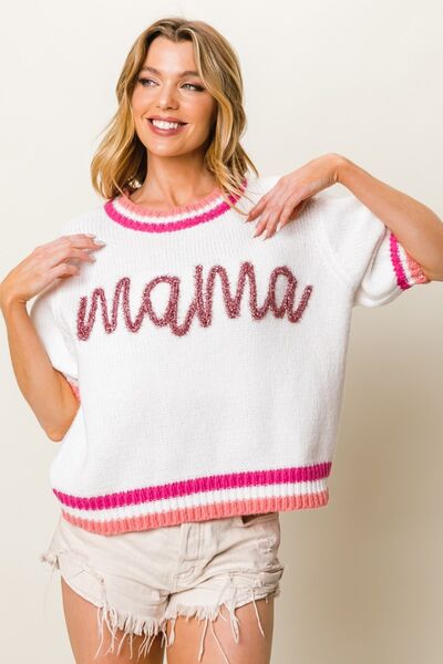 BiBi MAMA Contrast Trim Short Sleeve Sweater-0