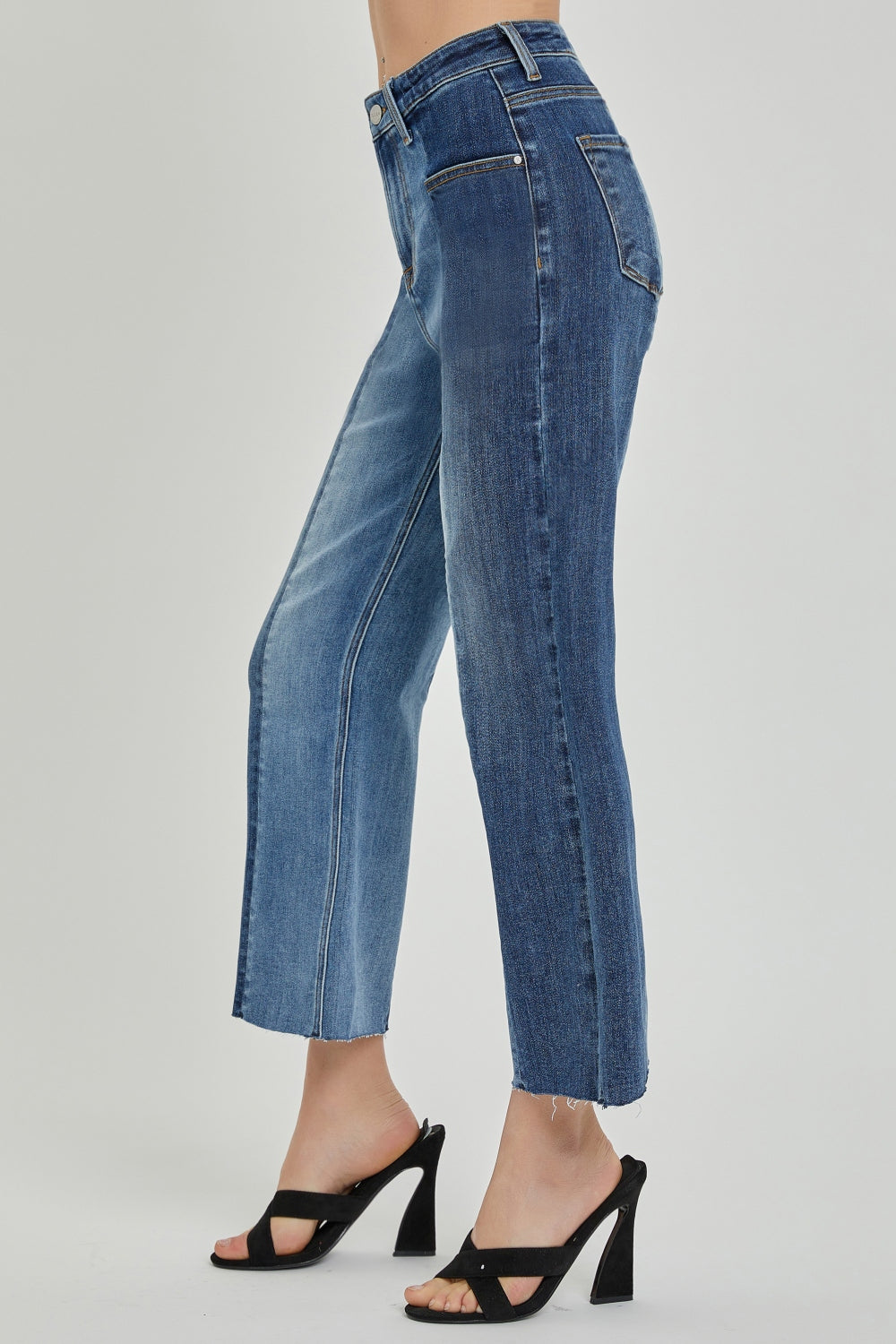 RISEN Full Size Mid-Rise Waist Two-Tones Jeans with Pockets-2