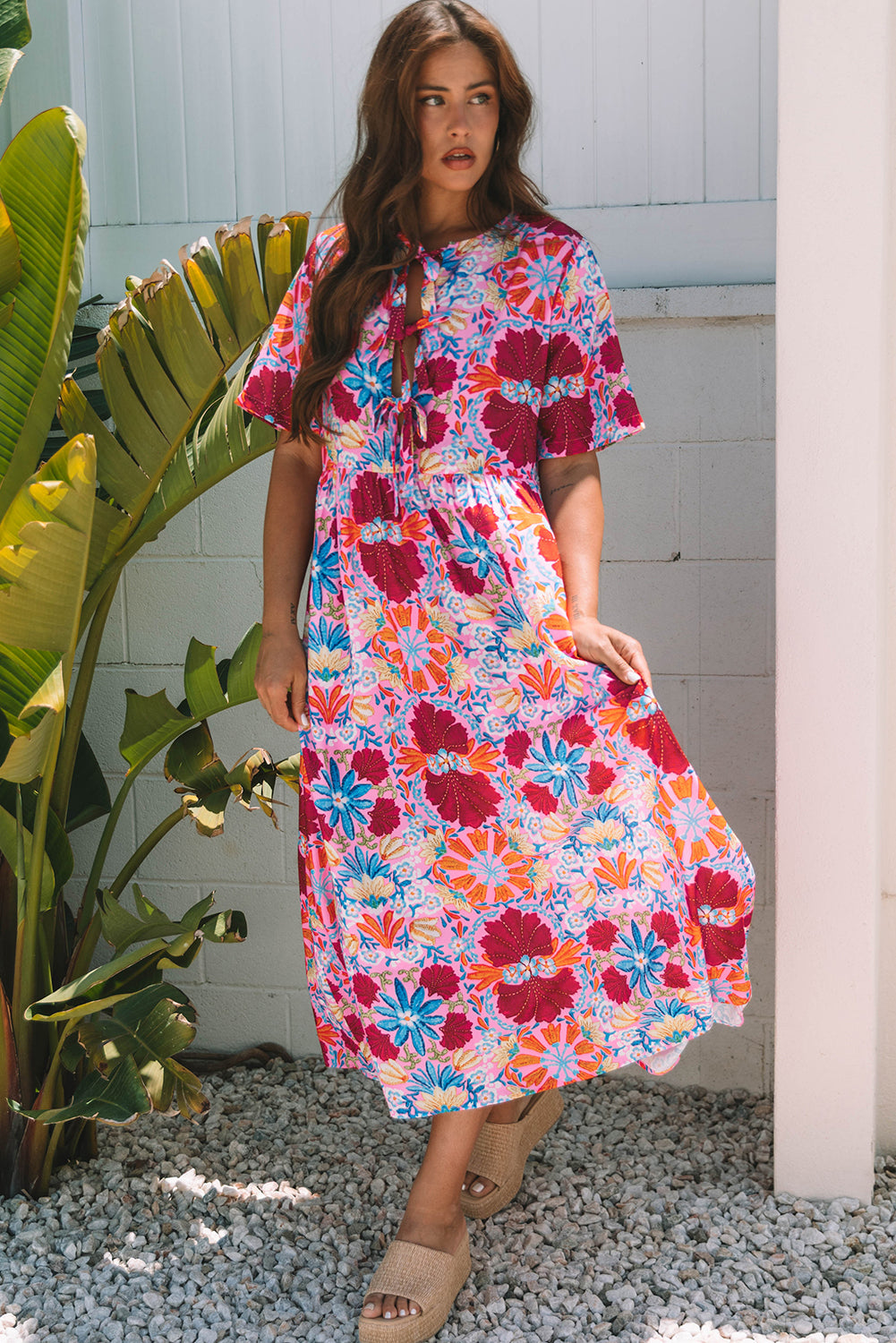 Hannah Floral Tied Front High Waist Long Dress-3
