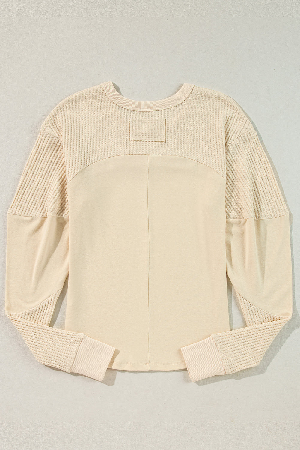 Beige Thermal Knit Patchwork Exposed Seam Long Sleeve Top