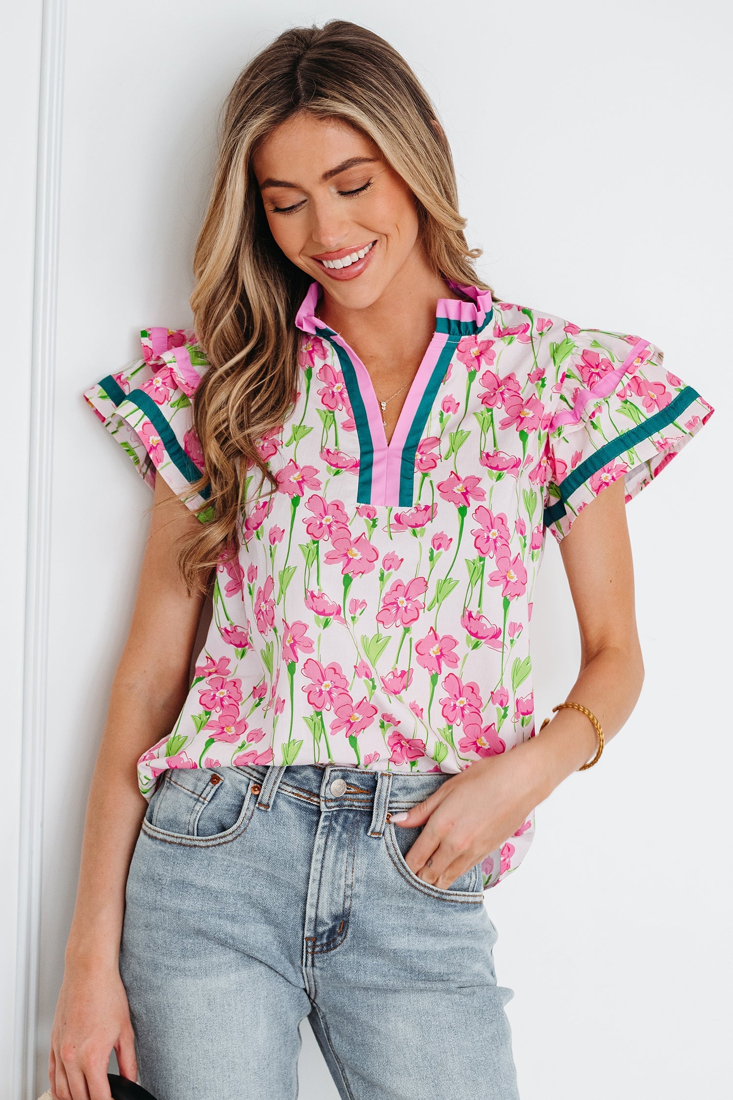 Elyse Ruffled Short Sleeve Blouse-2