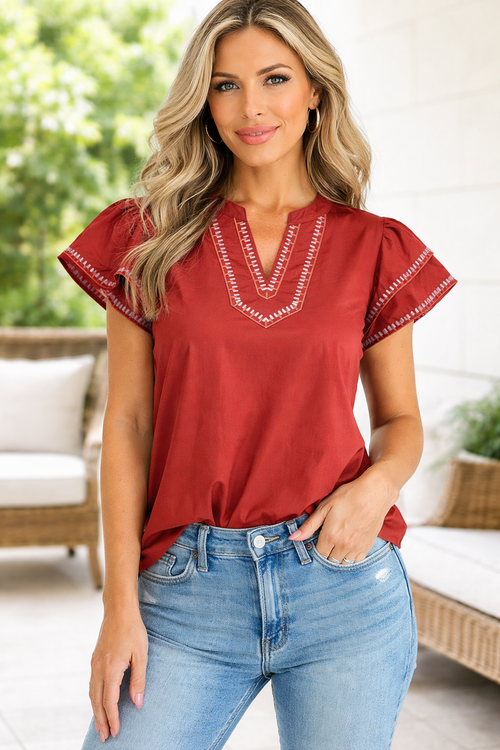 Andie Trim Flutter Sleeve Blouse-0