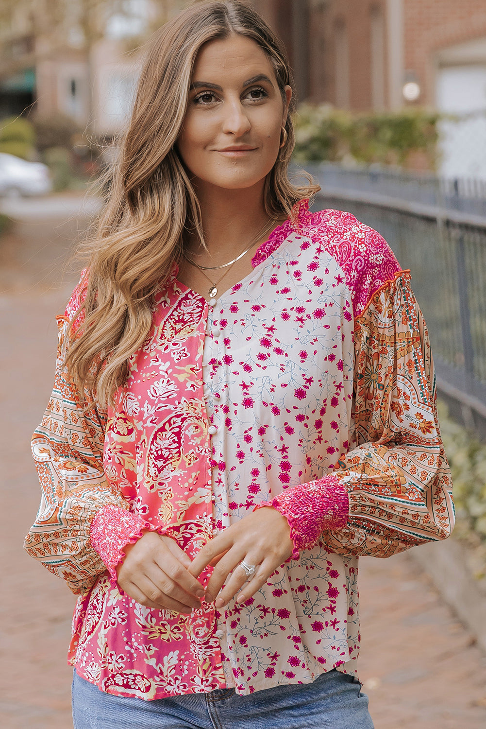 Adalee Printed Puff Sleeve Shirt-0