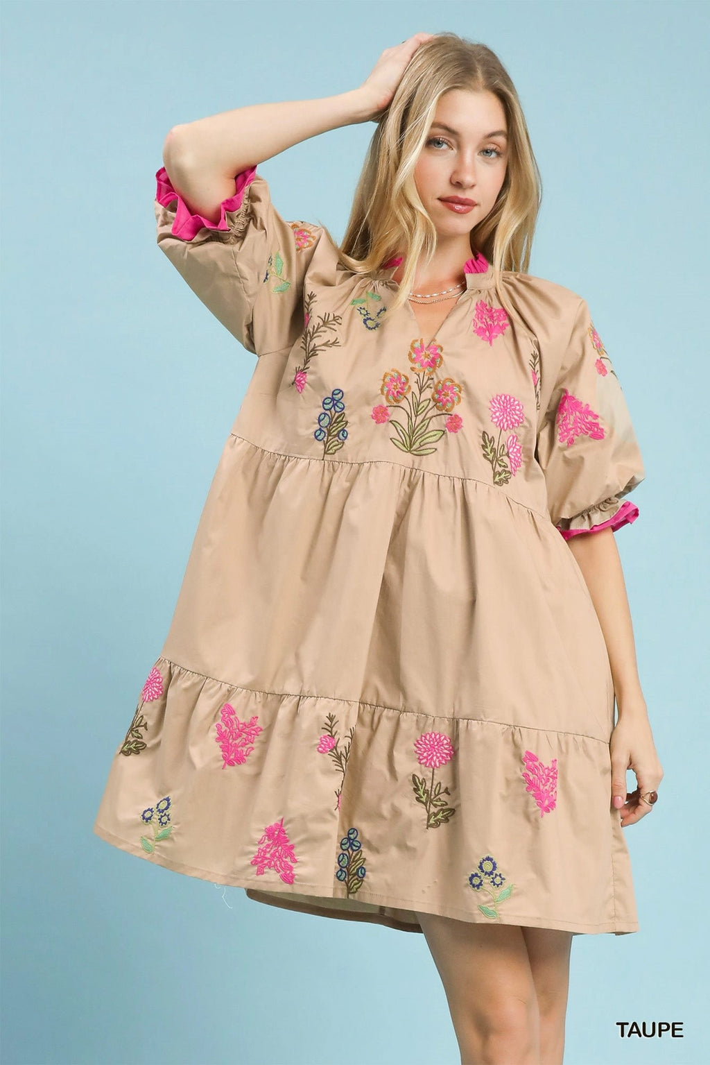 Umgee Embroidered Floral Tiered Dress-0