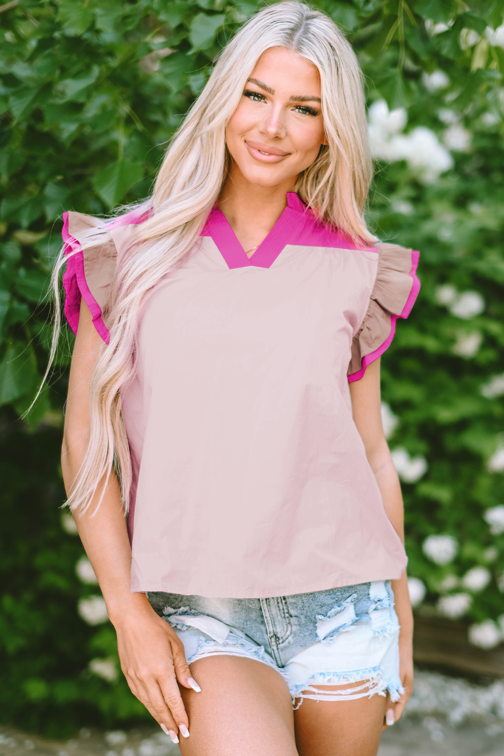 Maci Ruffled Sleeve Frill V Neck Blouse