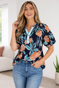 Ila Bubble Sleeve Notched Blouse-0