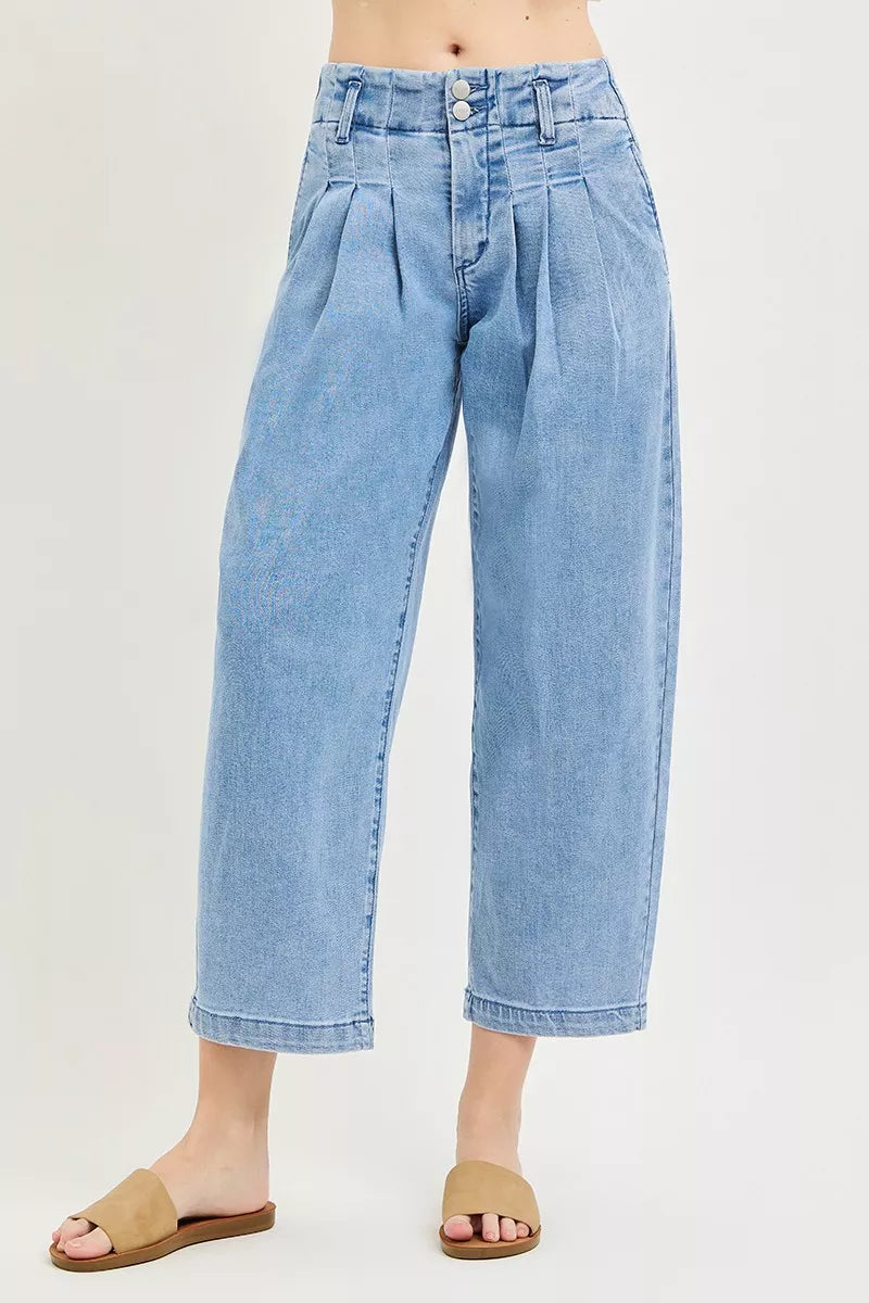 RISEN Slouchy Crop Barrel Pleated Jeans-0