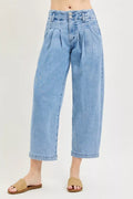 RISEN Slouchy Crop Barrel Pleated Jeans-0