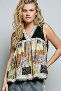 POL Floral V-Neck Sheer Tank with Lace Trim-0