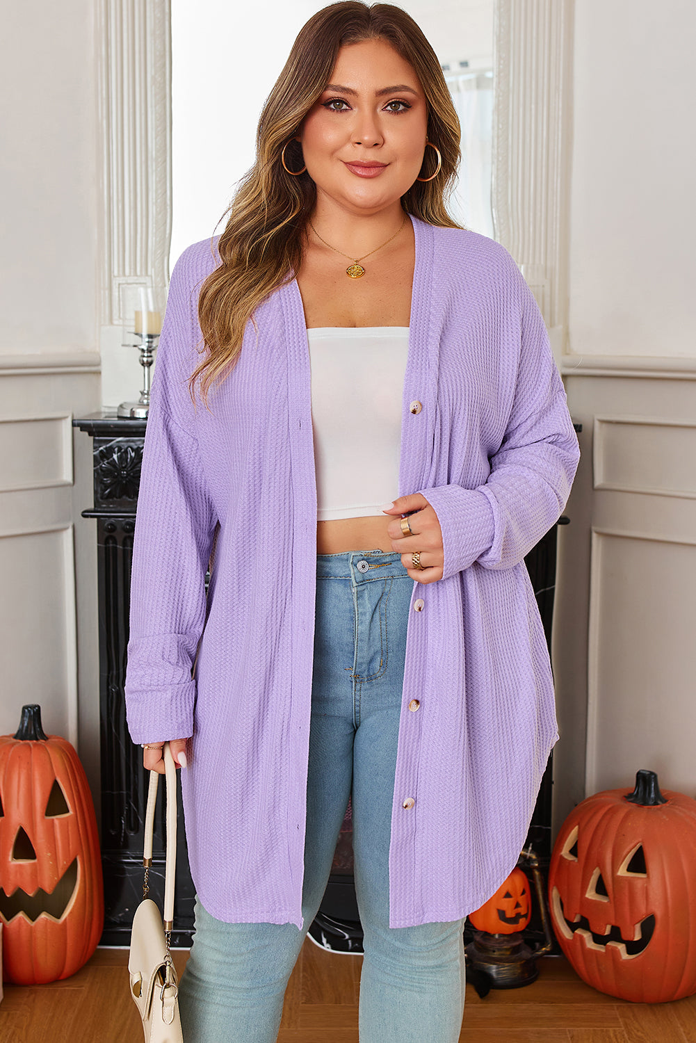 Rosie Waffle Knit Front PLUS Cardigan-3