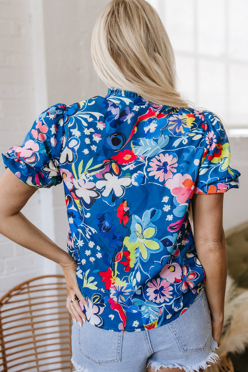 Ainara Flower Puff Short Sleeve Loose Blouse-1