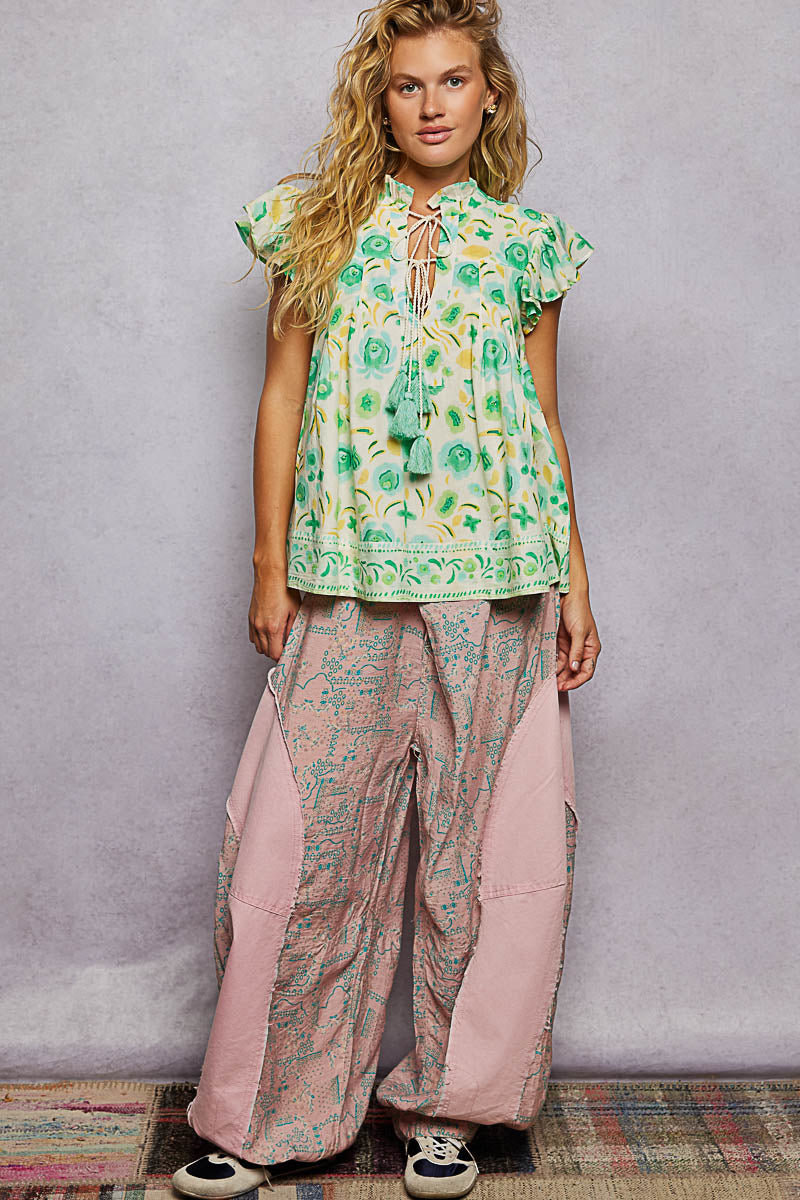 POL Tassel Tied Floral Flutter Sleeve Blouse-4
