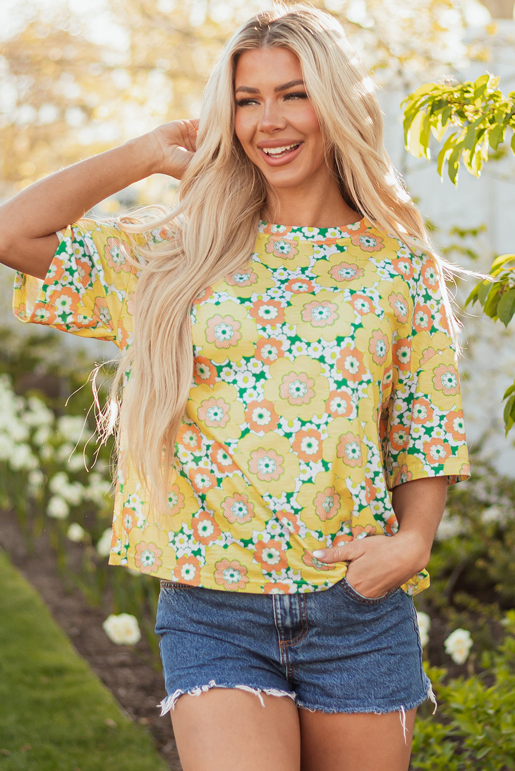 Elouise Flower Drop Shoulder Loose Top-2