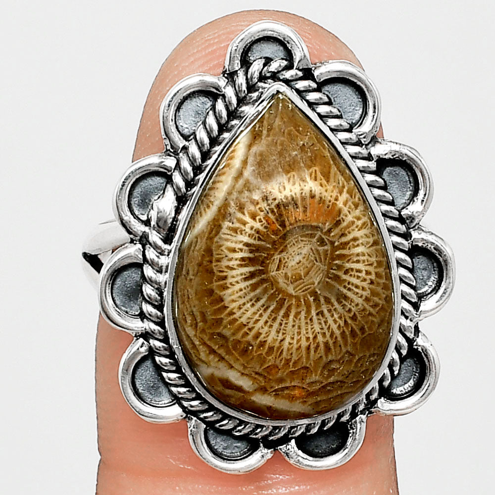 Premium Quality Flower Fossil Coral Ring size-9 R-1221 52-ER14189-0