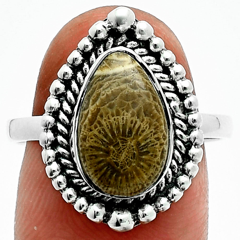 Premium Quality Natural Flower Fossil Coral Ring size-8.5 R-1154 52-ER14195-0