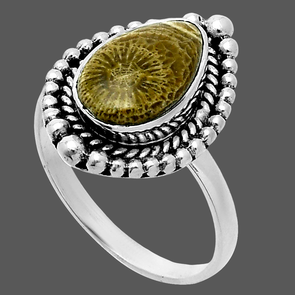Premium Quality Natural Flower Fossil Coral Ring size-8.5 R-1154 52-ER14195-2