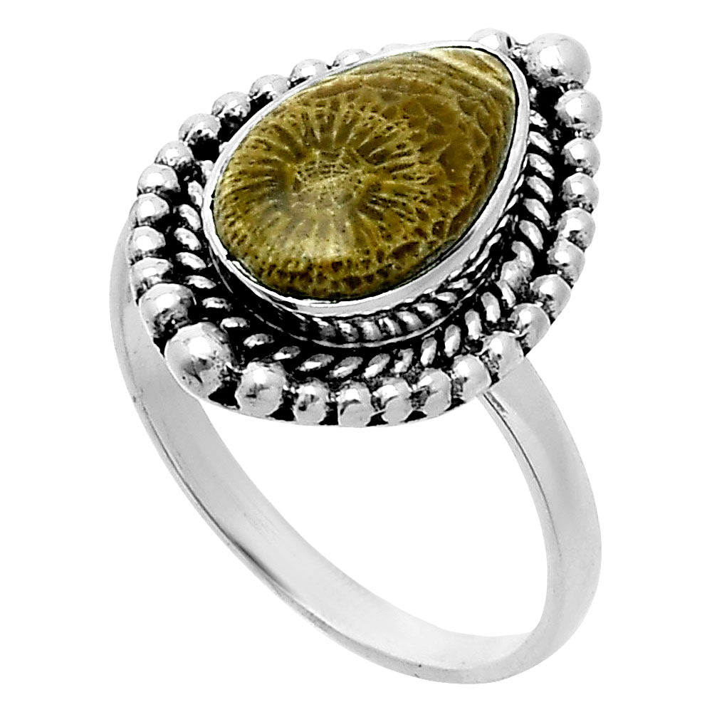 Premium Quality Natural Flower Fossil Coral Ring size-8.5 R-1154 52-ER14195-1