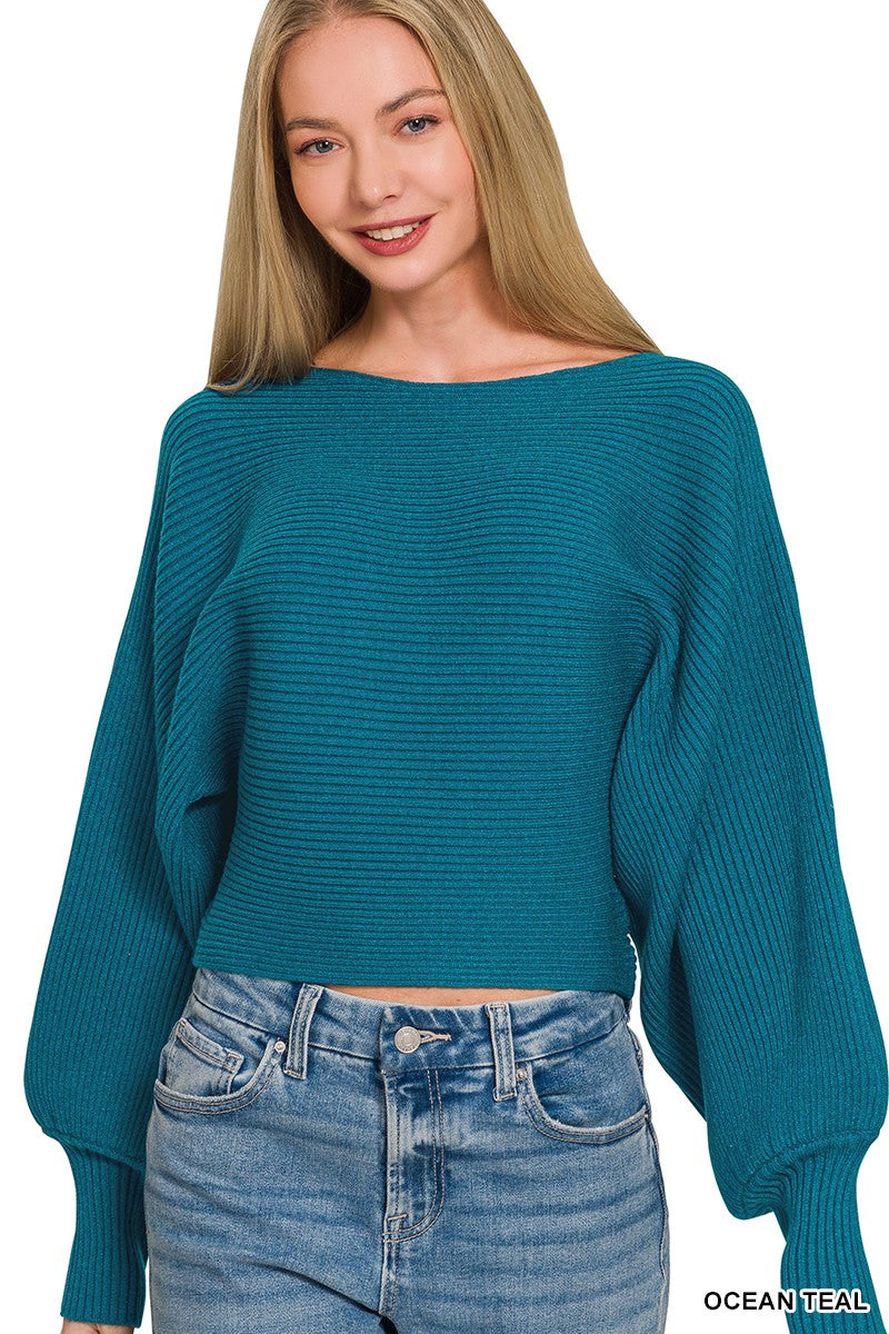 Zenana Boat Neck Balloon Sleeve Sweater-0