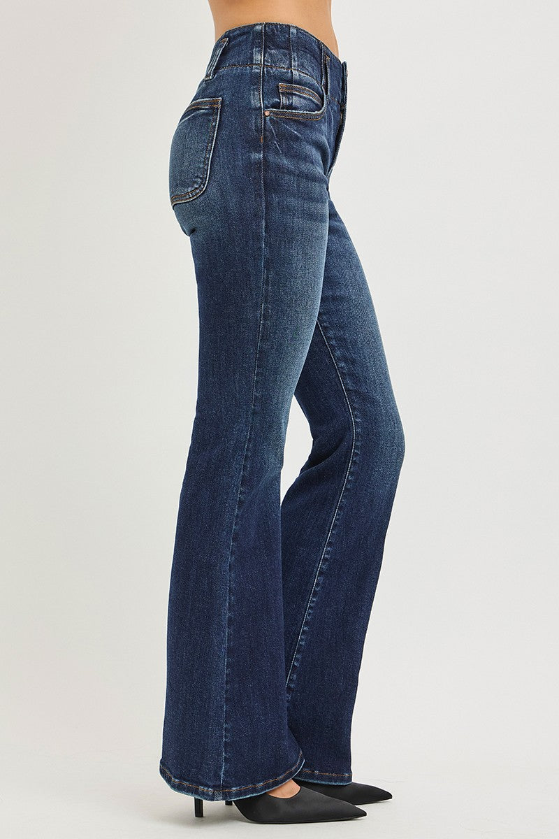 RISEN High Rise Flare Jeans With Seam Detail Waistband-3