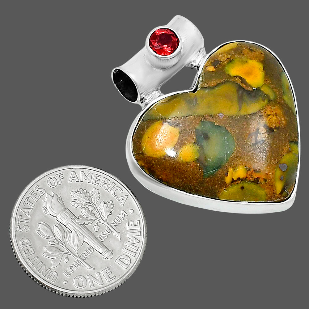 Premium Heart Bamboo Jasper & Garnet Pendant P-1300 56-EP10638-2