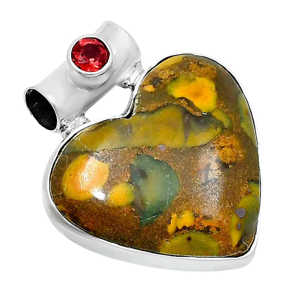 Premium Heart Bamboo Jasper & Garnet Pendant P-1300 56-EP10638-1