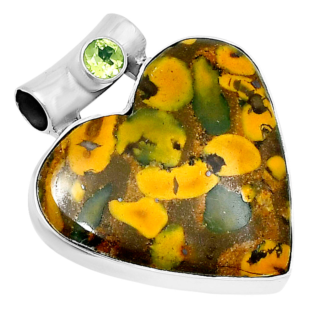 Premium Heart Bamboo Jasper & Peridot Pendant P-1300 56-EP10649-0