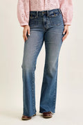 Judy Blue Mid Rise Flare Jeans with Front Flap Pockets-0