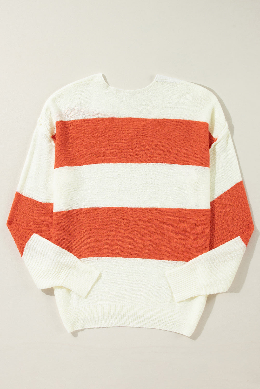 Orange Stripe Loose Color Block Drop Shoulder Bubble Sleeve Sweater