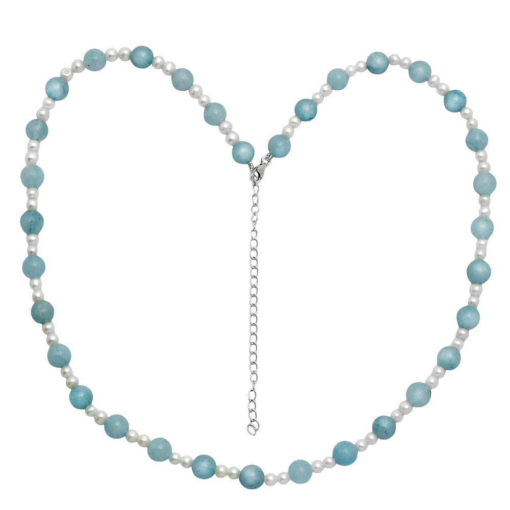 Premium Quality Aquamarine - Brazil & Pearl Beaded Necklace N-1025 58-EN10190-3