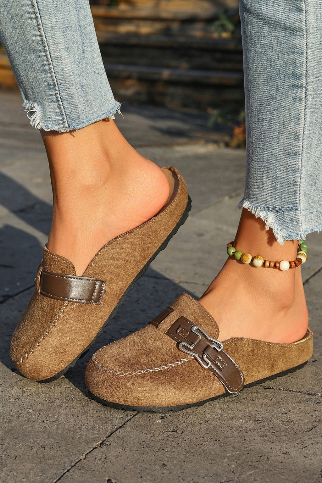 Ayleen Leather Strap Mule Slippers-3