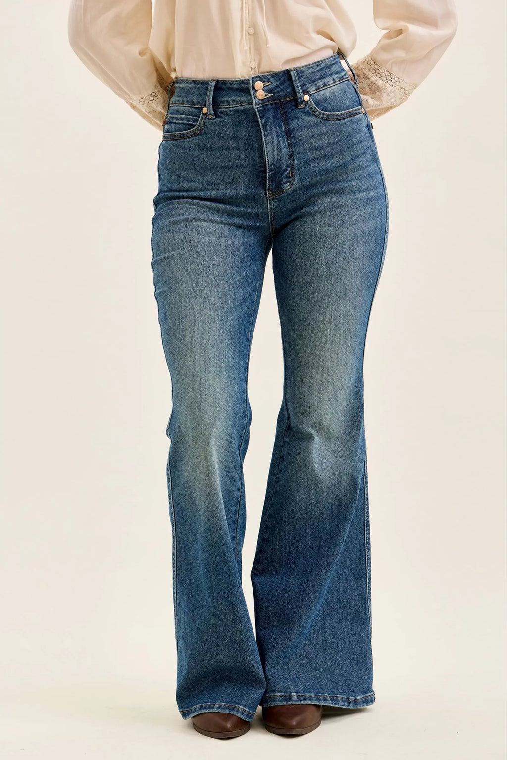 Judy Blue High Waist Double Button Tummy Control Flare Jeans-1