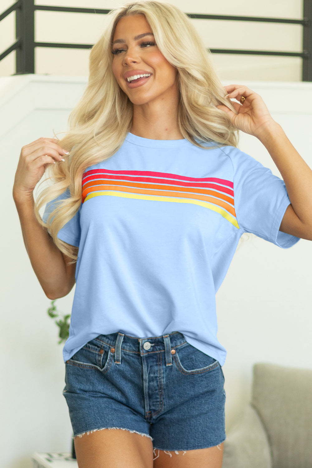 Priscilla Striped Patch Front Casual Top-3