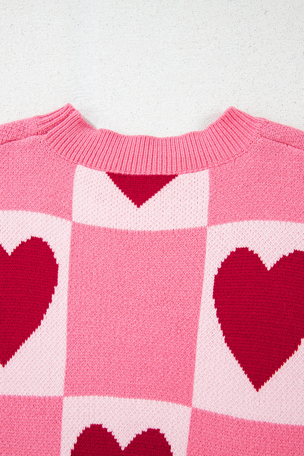 Pink Love Heart Checkered Valentine Crew Neck Sweater