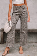 Brianna Leopard Frayed Edge Wide Leg High Waist Jeans-0