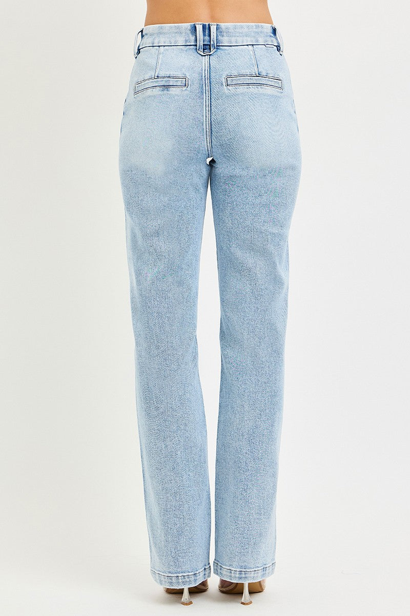 RISEN Tummy Control High Rise Straight Pin Tuck Jeans-4