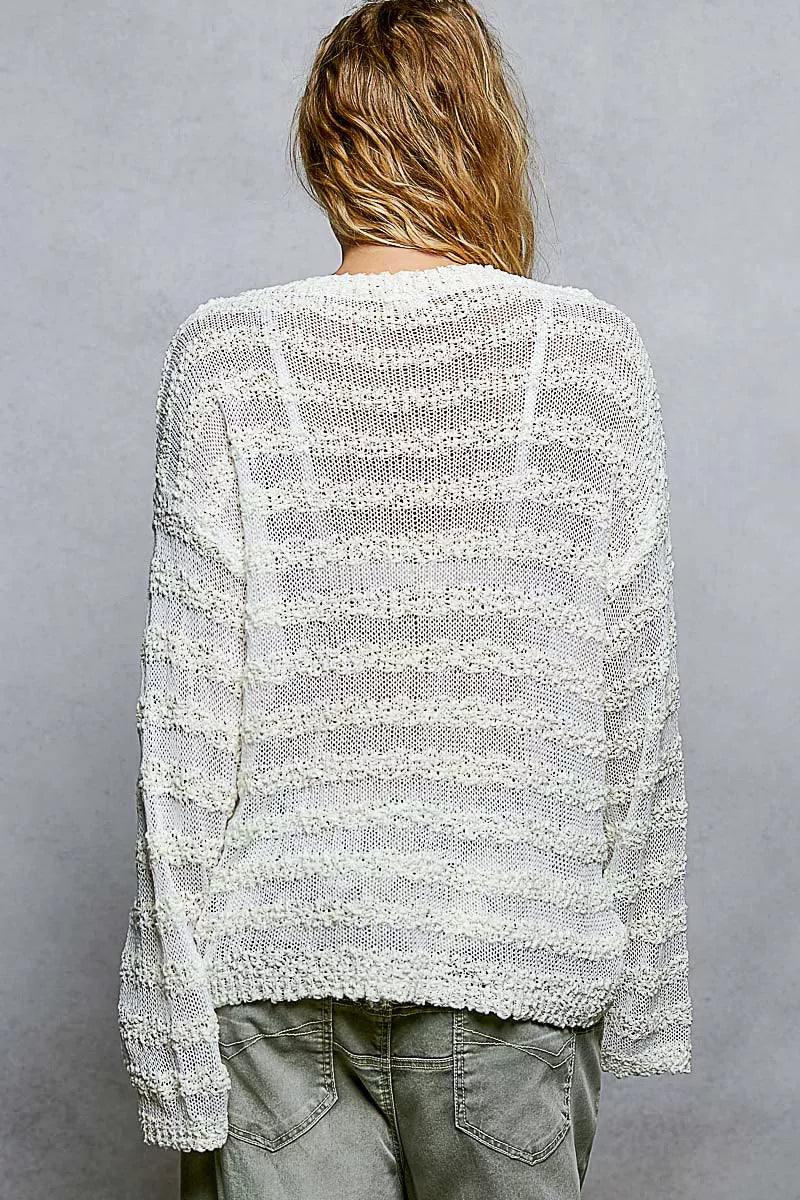 Stripe Pattern V-Neck Long Sleeve Knit Top-3