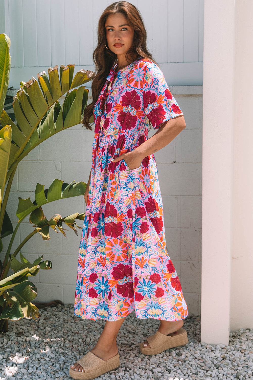 Hannah Floral Tied Front High Waist Long Dress-2