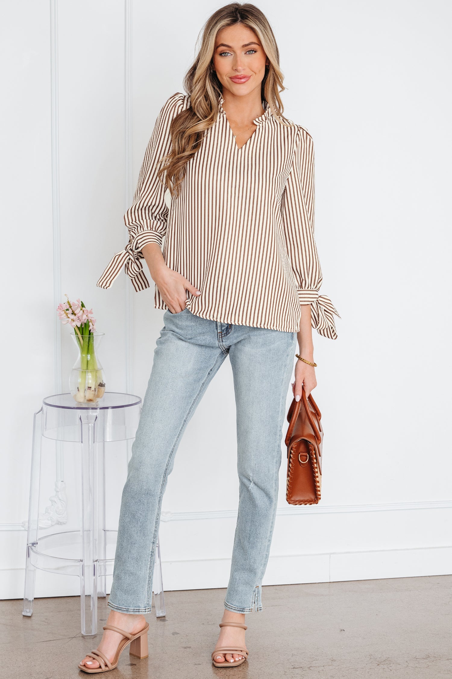 Blair Tied Cuffs Seersucker Blouse-3