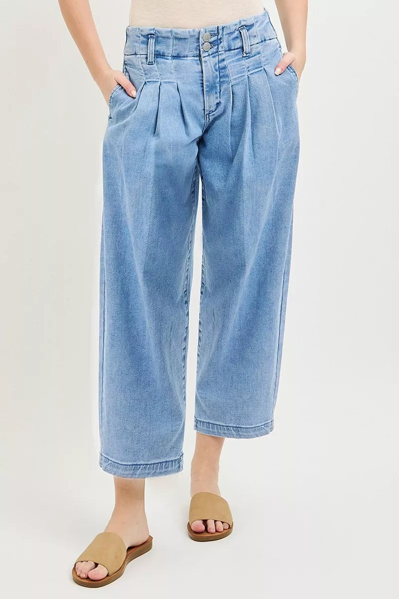 RISEN Slouchy Crop Barrel Pleated Jeans-1