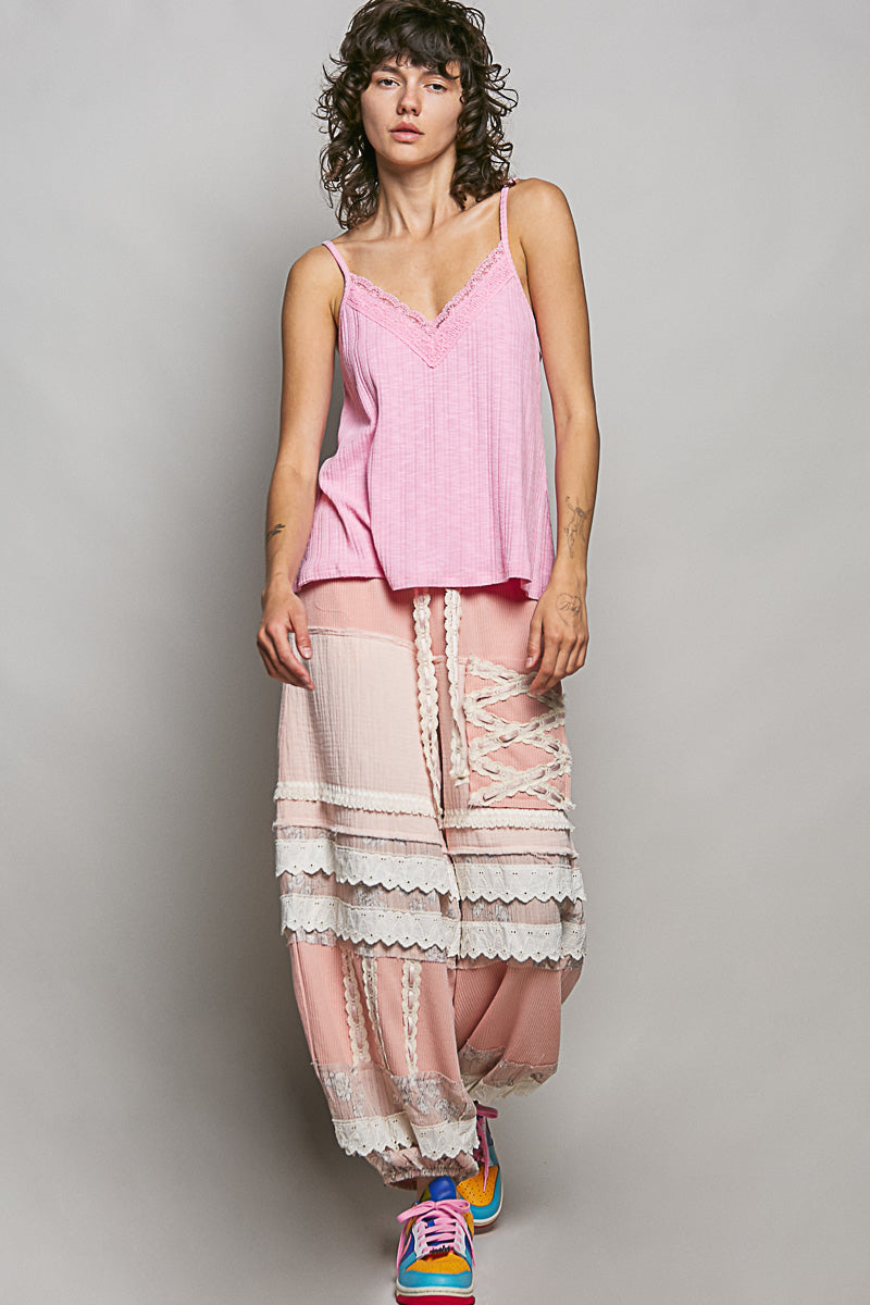 POL Lace Detail V-Neck Textured Knit Cami-4