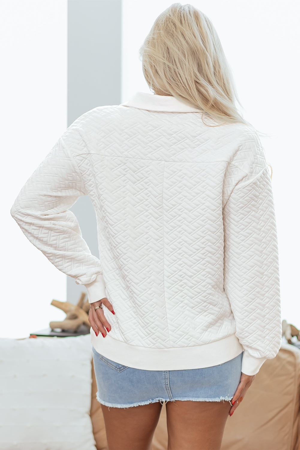 Raina Textured Collared Pullover-1