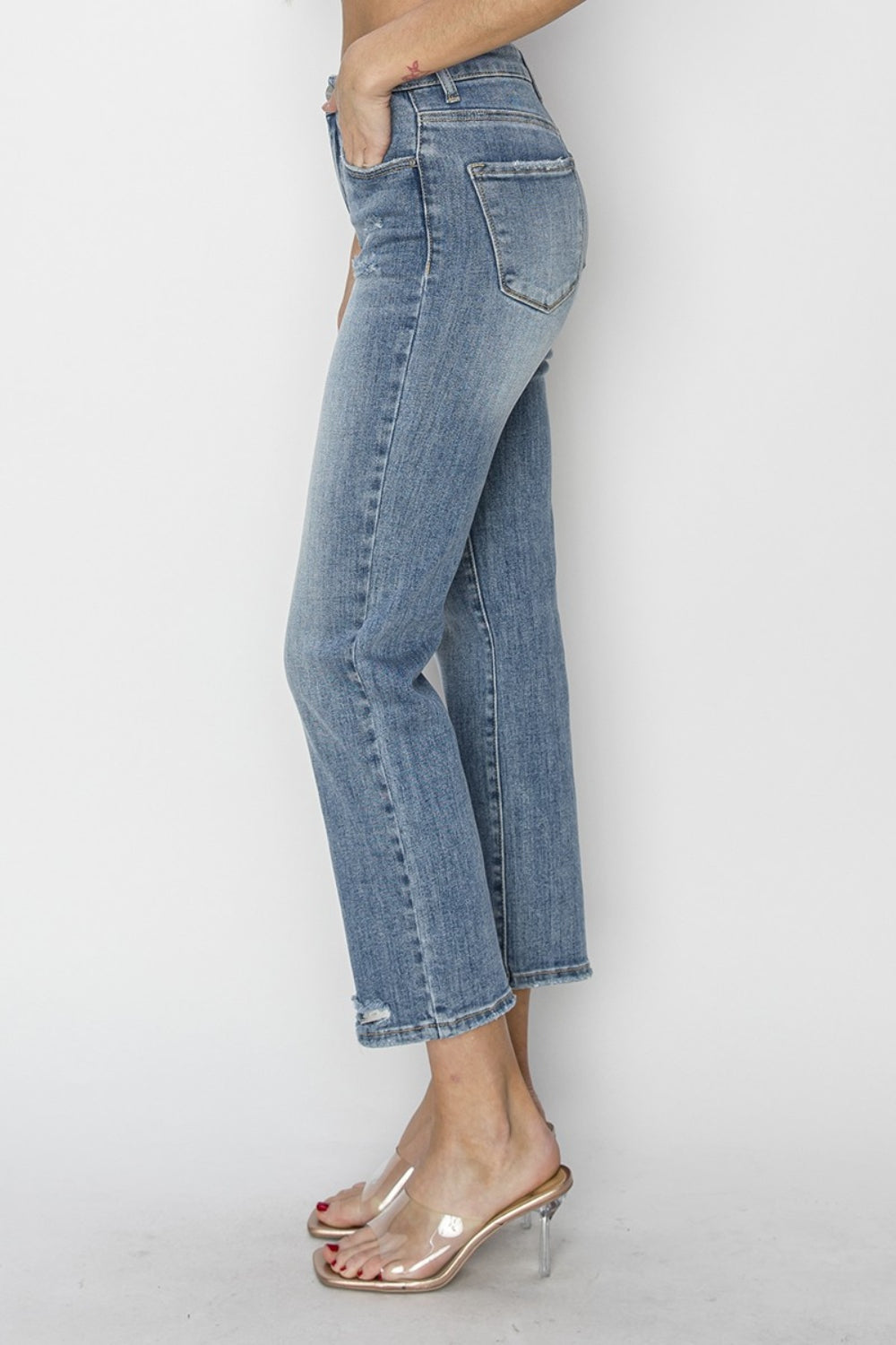 RISEN Full Size High Waist Distressed Cropped Jeans-2