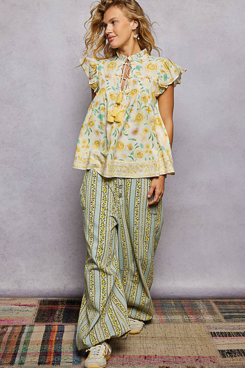 POL Tassel Tied Floral Flutter Sleeve Blouse-4
