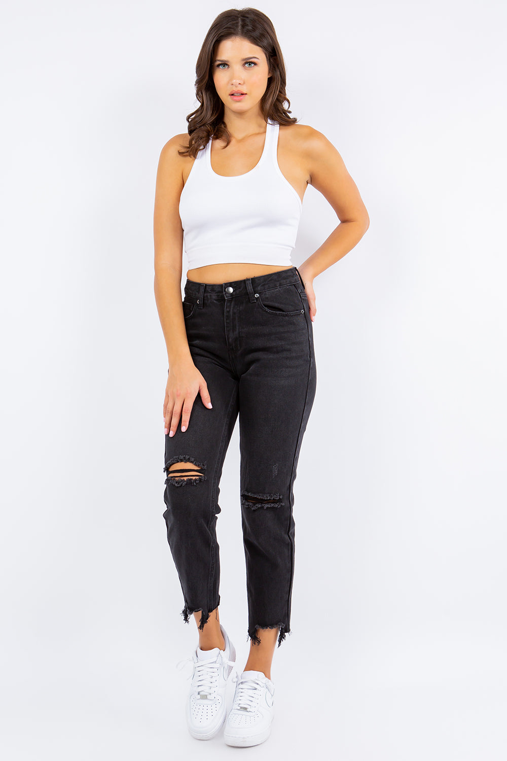 American Bazi High Waist Distressed Cropped Straight Jeans-4
