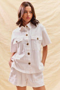 SO ME Button Down Denim Game Day Top and Shorts Set-0