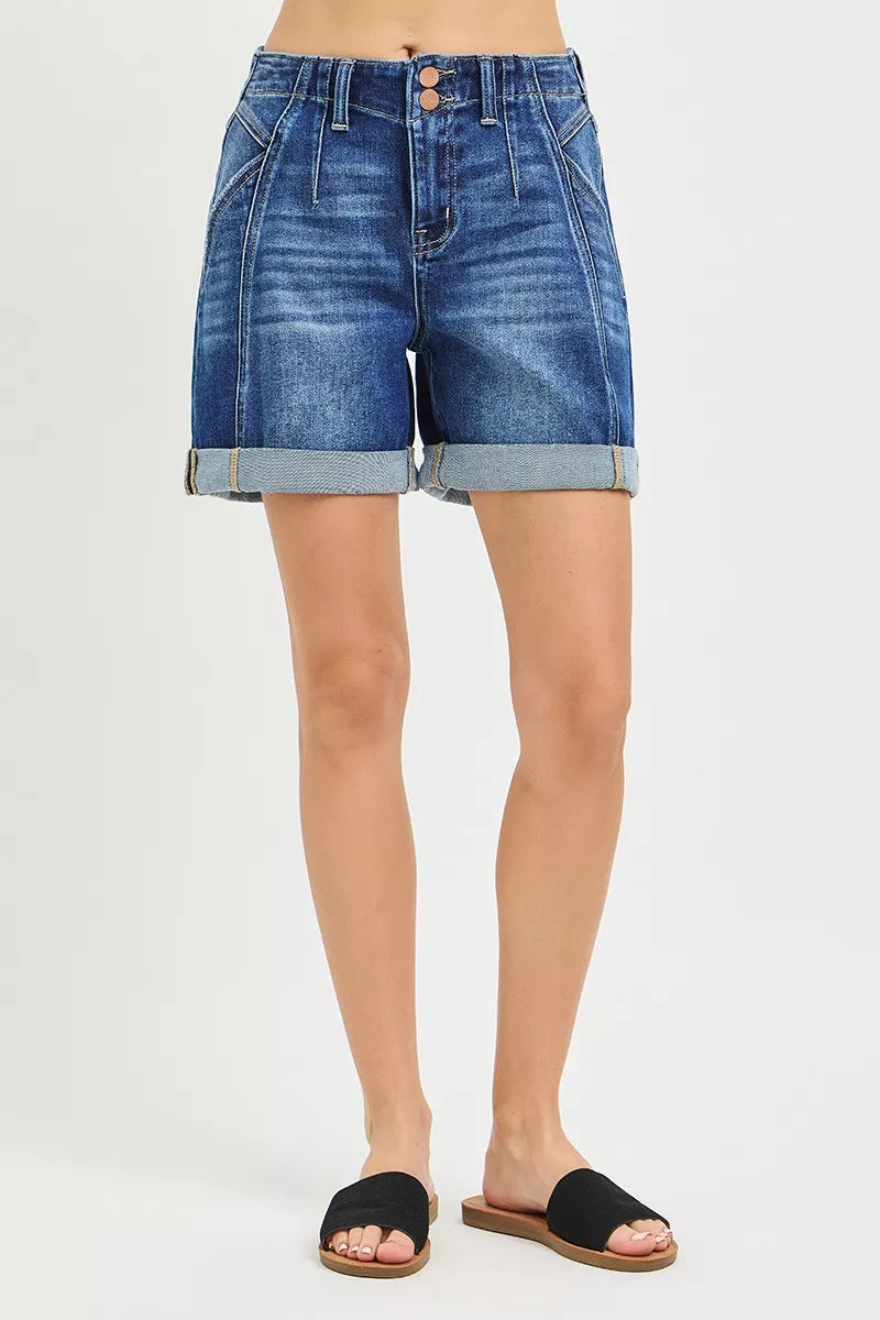 RISEN High Rise Seamed Roll Up Shorts-4