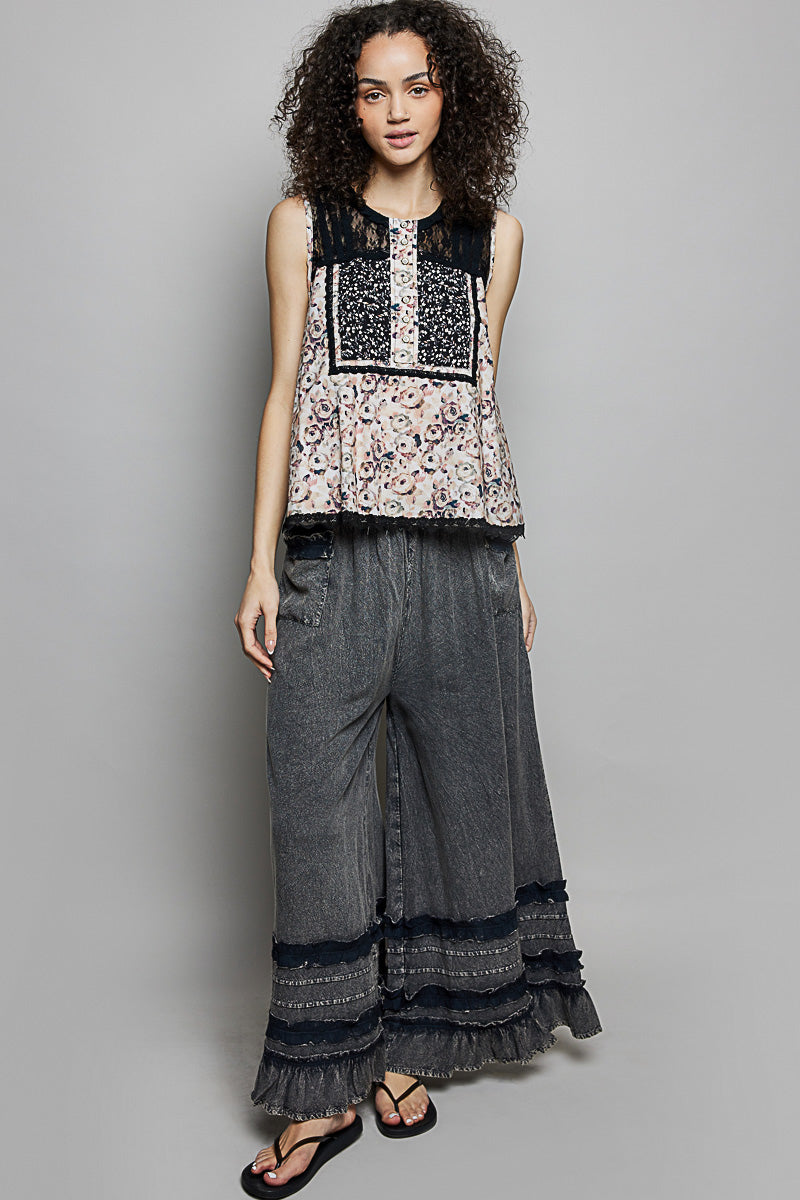 POL Printed Woven Lace Back Round Neck Sleeveless Top-4