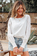 Allison Eyelet Embroidered Smocked Cuff Sheer Blouse-0