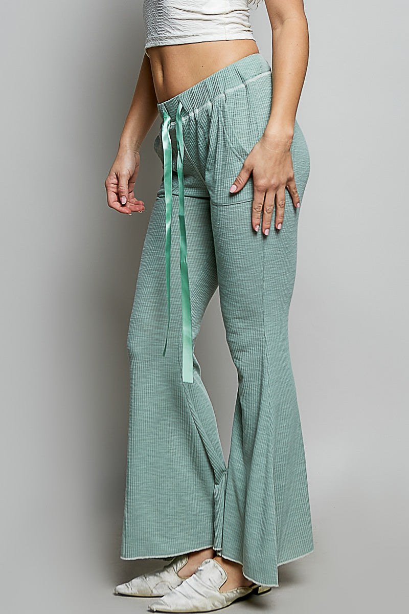 POL Drawstring Textured Ribbed Knit Pants-1